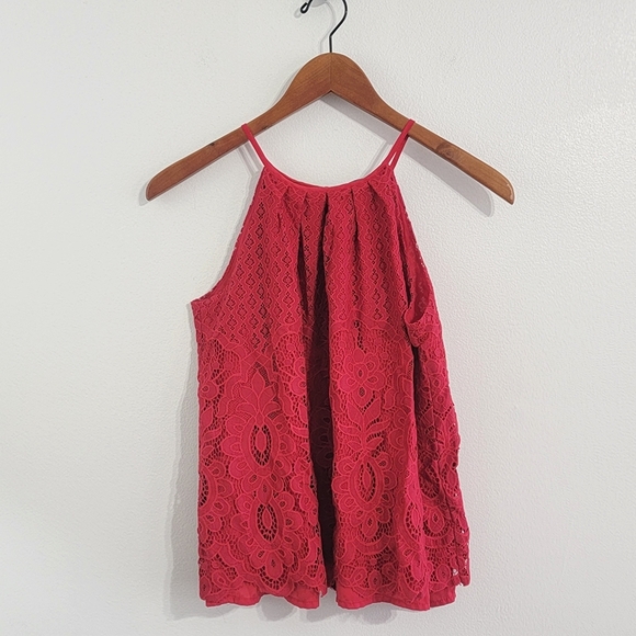 Red Lace High Neck Tank Top - Picture 4 of 11